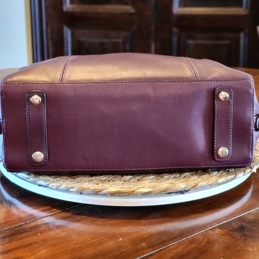 Coach Ashley Gathered Satchel All Leather Purse Bag Aubergine Purple - Picture 6 of 10